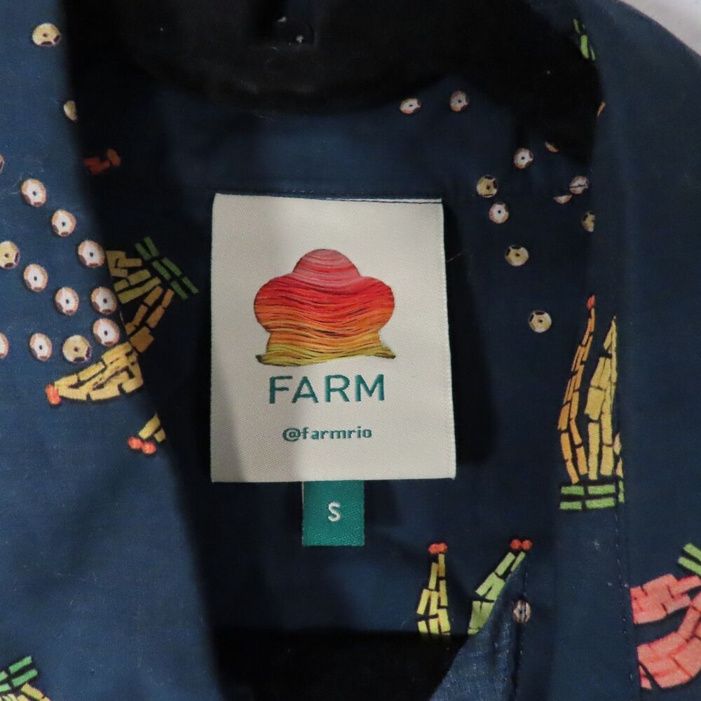 FARM Rio Tropical Fruit Print Cropped Button Blouse Jacket Puff Sleeve S - Picture 3 of 12